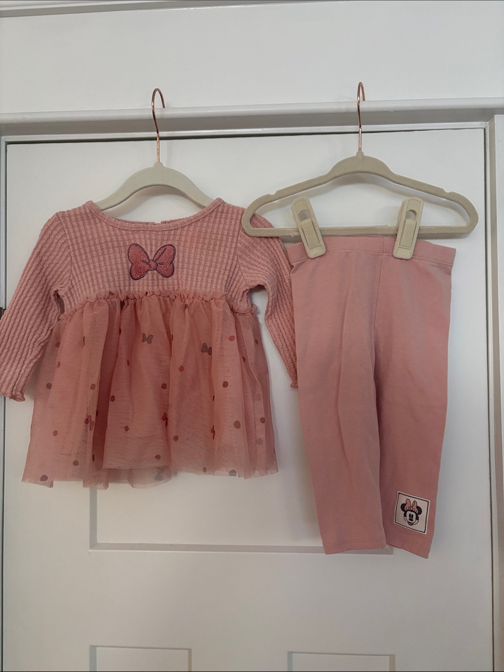 Disney Baby Pink Tulle Baby Dress & Leggings Set with Minnie Patch 6-9 Months